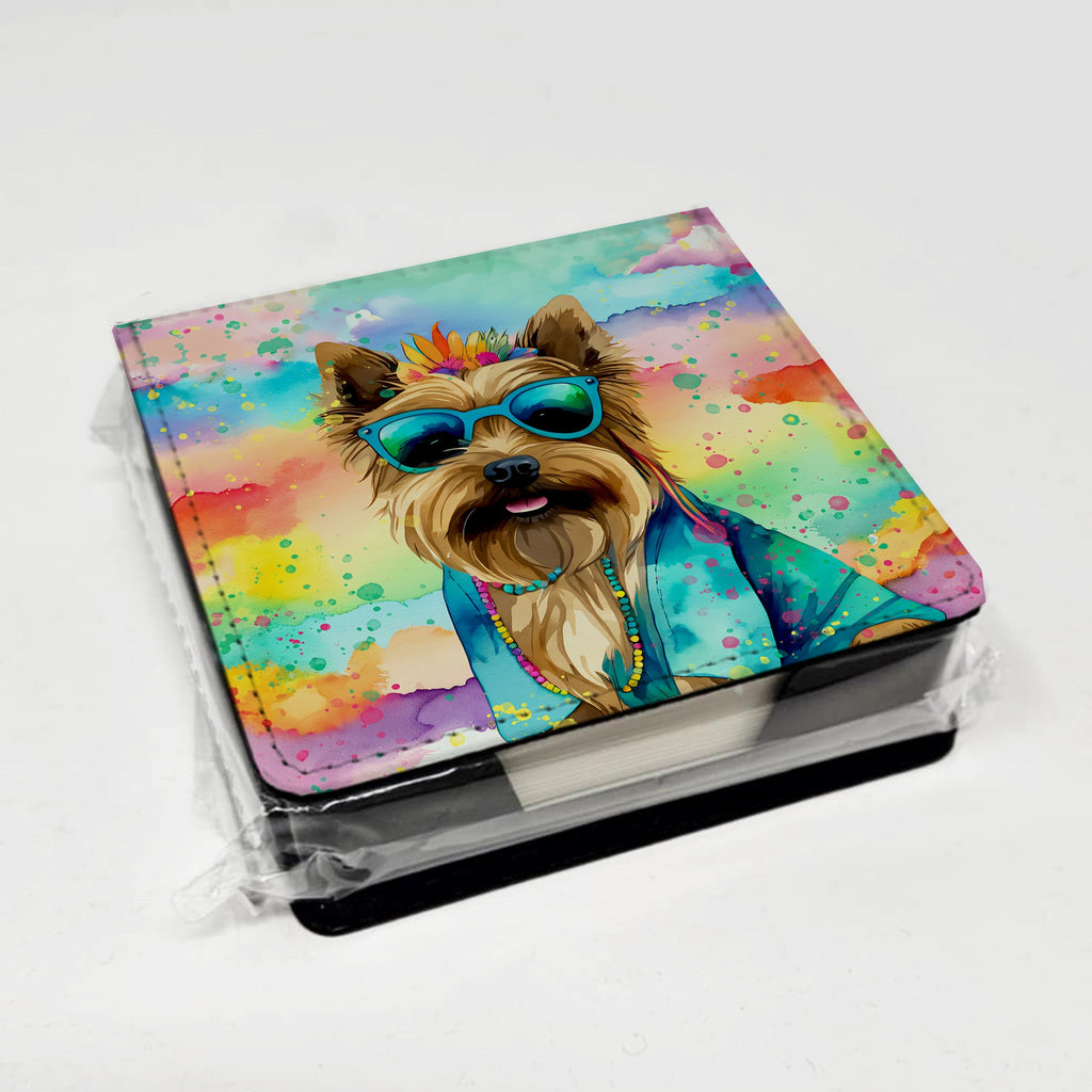 Cairn Terrier Hippie Dawg PU Leather Note Paper Holder with Artist-Designed Cover, Desk Accessory, Office Gift
