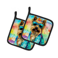 Cairn Terrier Hippie Dawg Pot Holder Set of 2 Heat Resistant Quilted Hot Pads 7.5 x 7.5 Inch, Insulated Kitchen Trivets for Cooking & Baking