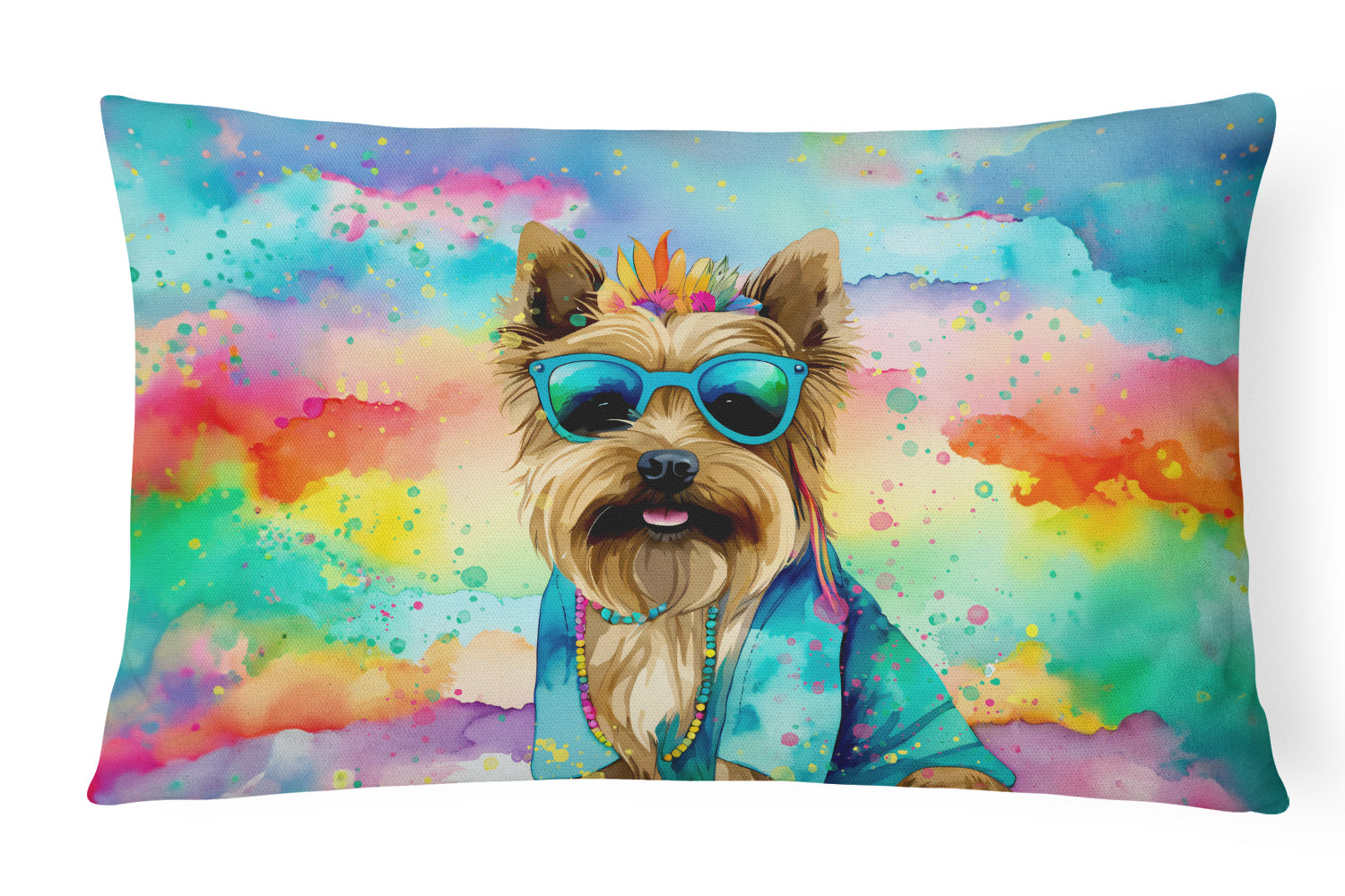 Cairn Terrier Hippie Dawg Decorative Throw Pillow 12x16 Indoor Outdoor Accent Cushion, Fabric Cover with Insert for Sofa, Bed, Porch & Living Room
