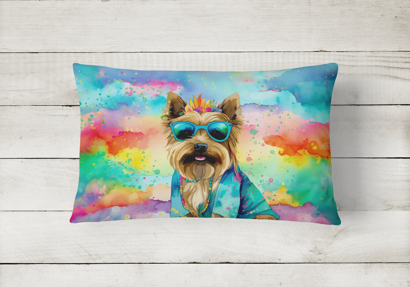 Cairn Terrier Hippie Dawg Decorative Throw Pillow 12x16 Indoor Outdoor Accent Cushion, Fabric Cover with Insert for Sofa, Bed, Porch & Living Room