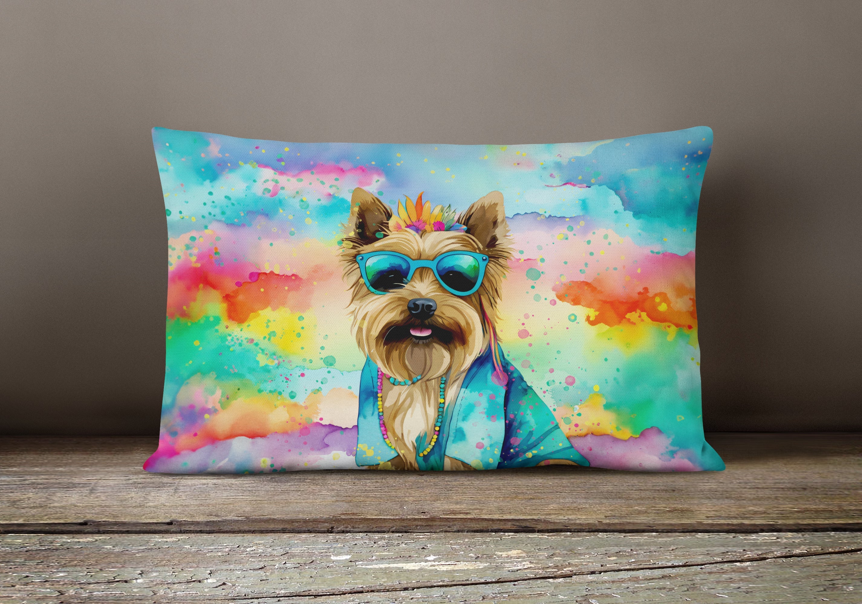 Cairn Terrier Hippie Dawg Decorative Throw Pillow 12x16 Indoor Outdoor Accent Cushion, Fabric Cover with Insert for Sofa, Bed, Porch & Living Room