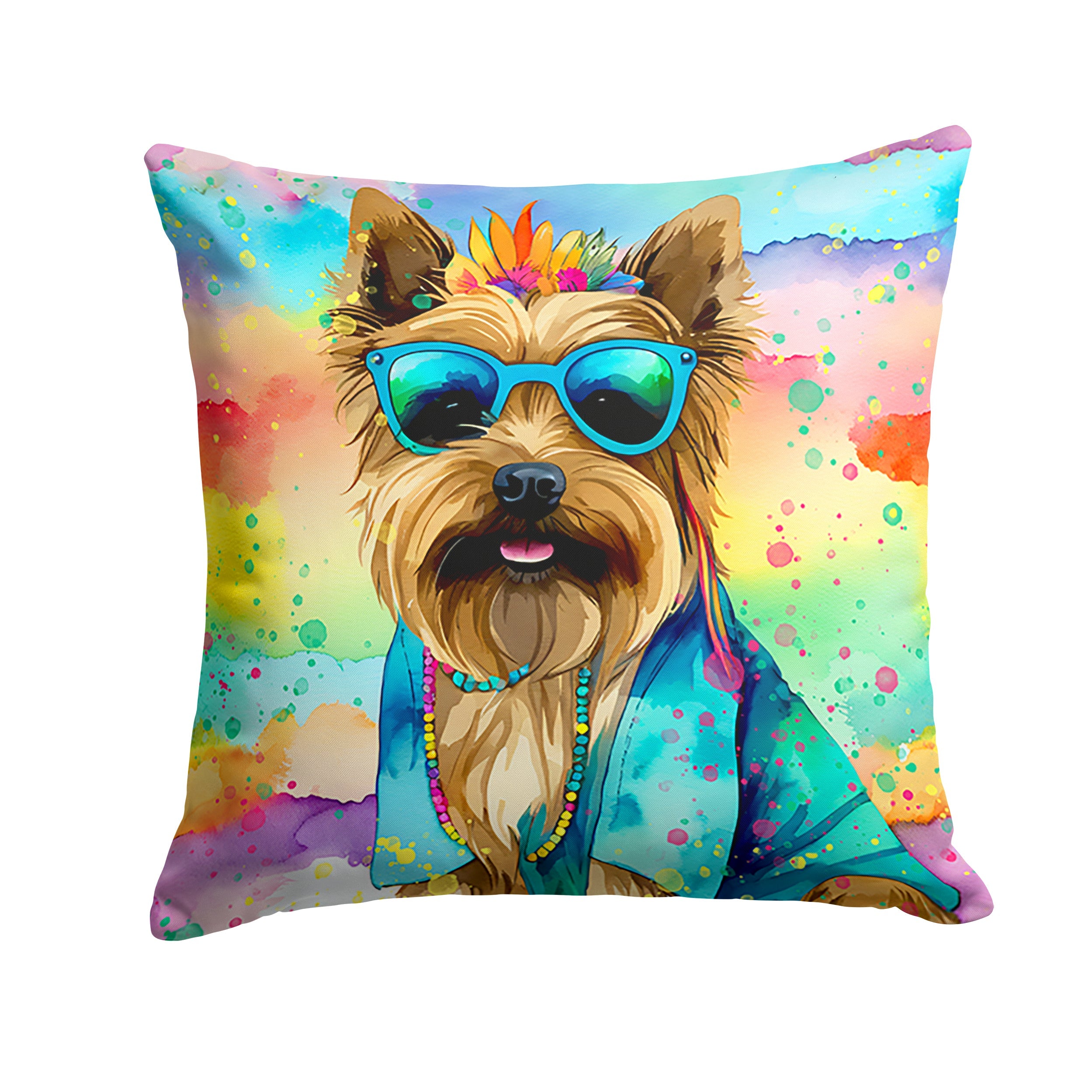 Cairn Terrier Hippie Dawg Decorative Throw Pillow 14x14 Indoor Outdoor Accent Cushion, Fabric Cover with Insert for Sofa, Bed, Porch & Living Room