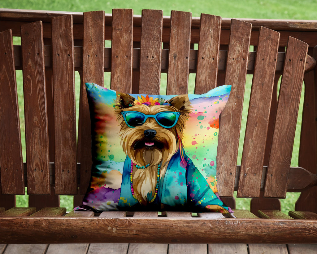 Cairn Terrier Hippie Dawg Decorative Throw Pillow 14x14 Indoor Outdoor Accent Cushion, Fabric Cover with Insert for Sofa, Bed, Porch & Living Room