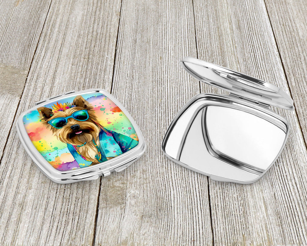 Cairn Terrier Hippie Dawg Compact Mirror Decorative Travel Makeup Mirror for Women Girls Gifts Pocket Makeup Mirror Folding Handheld