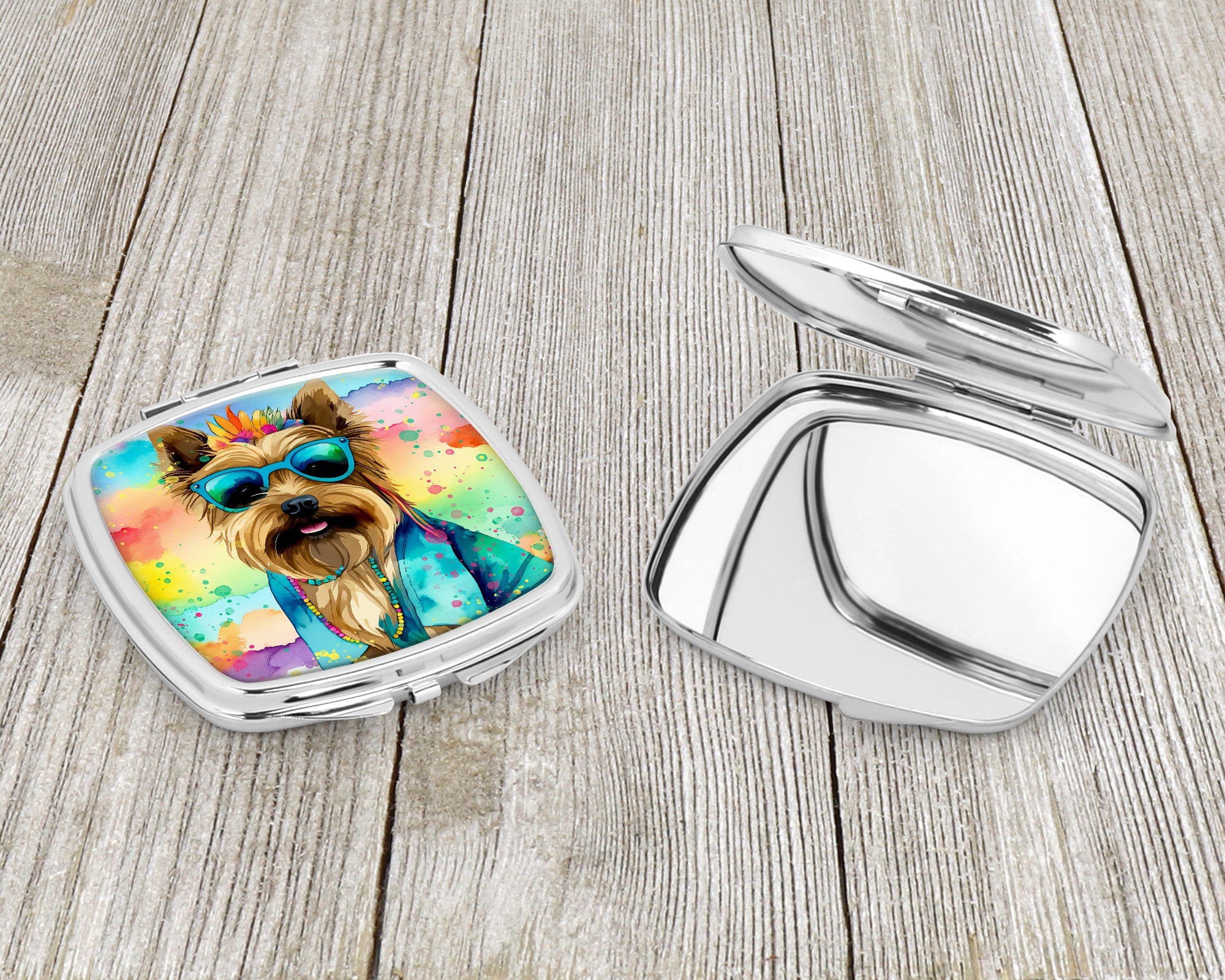 Cairn Terrier Hippie Dawg Compact Mirror Decorative Travel Makeup Mirror for Women Girls Gifts Pocket Makeup Mirror Folding Handheld