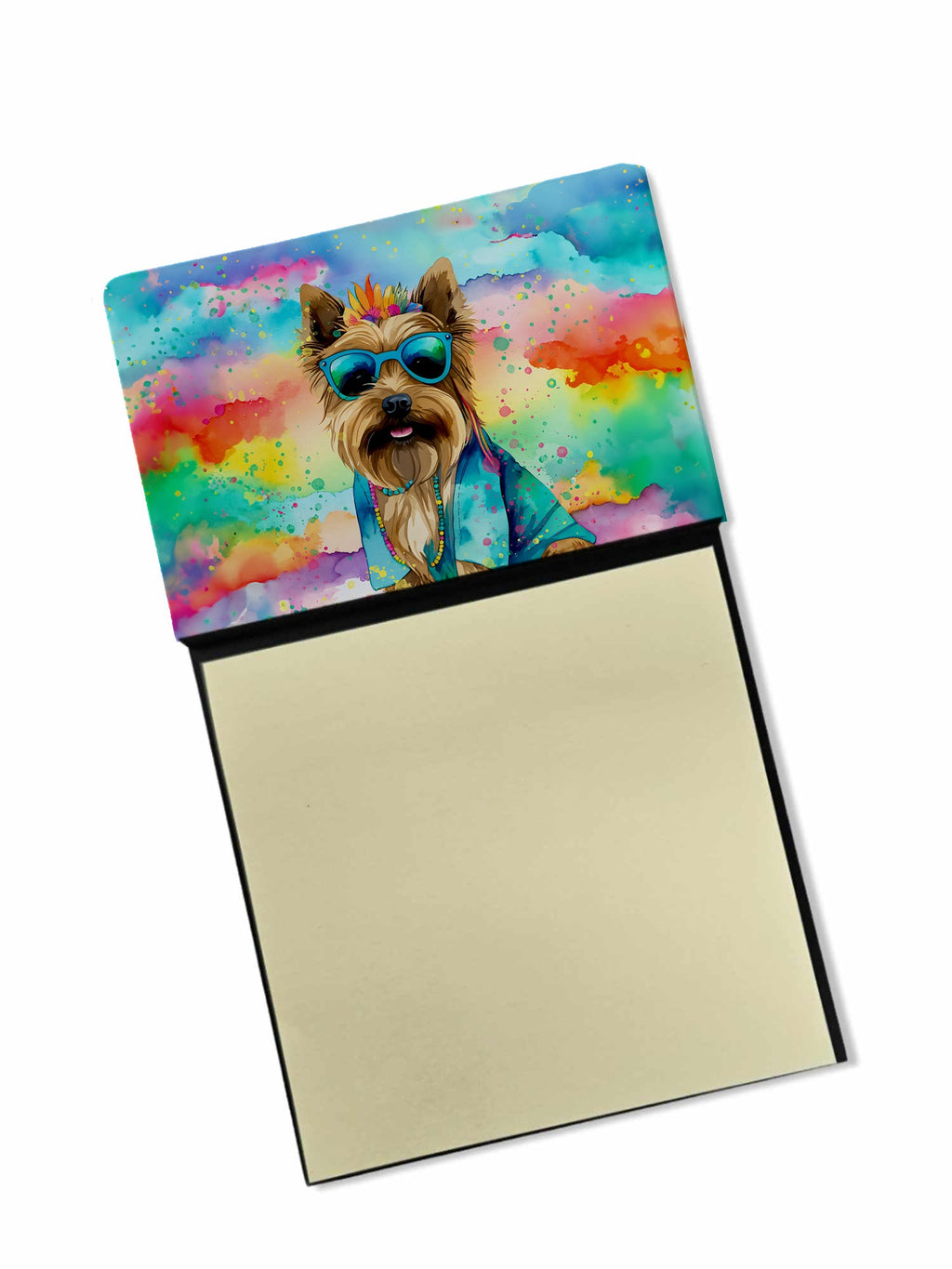 Cairn Terrier Hippie Dawg Watercolor Sticky Note Holder Refillable Dispenser Desk Accessory 3x3 Pad Gift