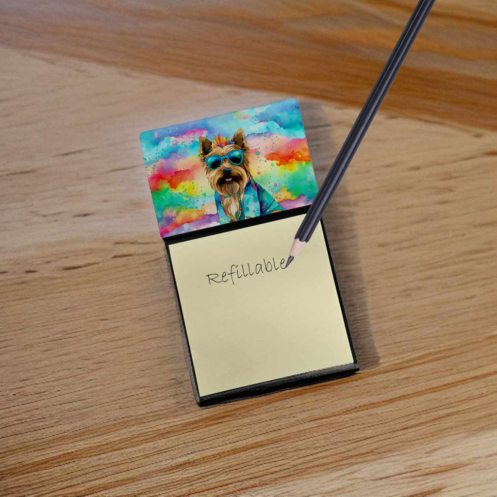 Cairn Terrier Hippie Dawg Watercolor Sticky Note Holder Refillable Dispenser Desk Accessory 3x3 Pad Gift