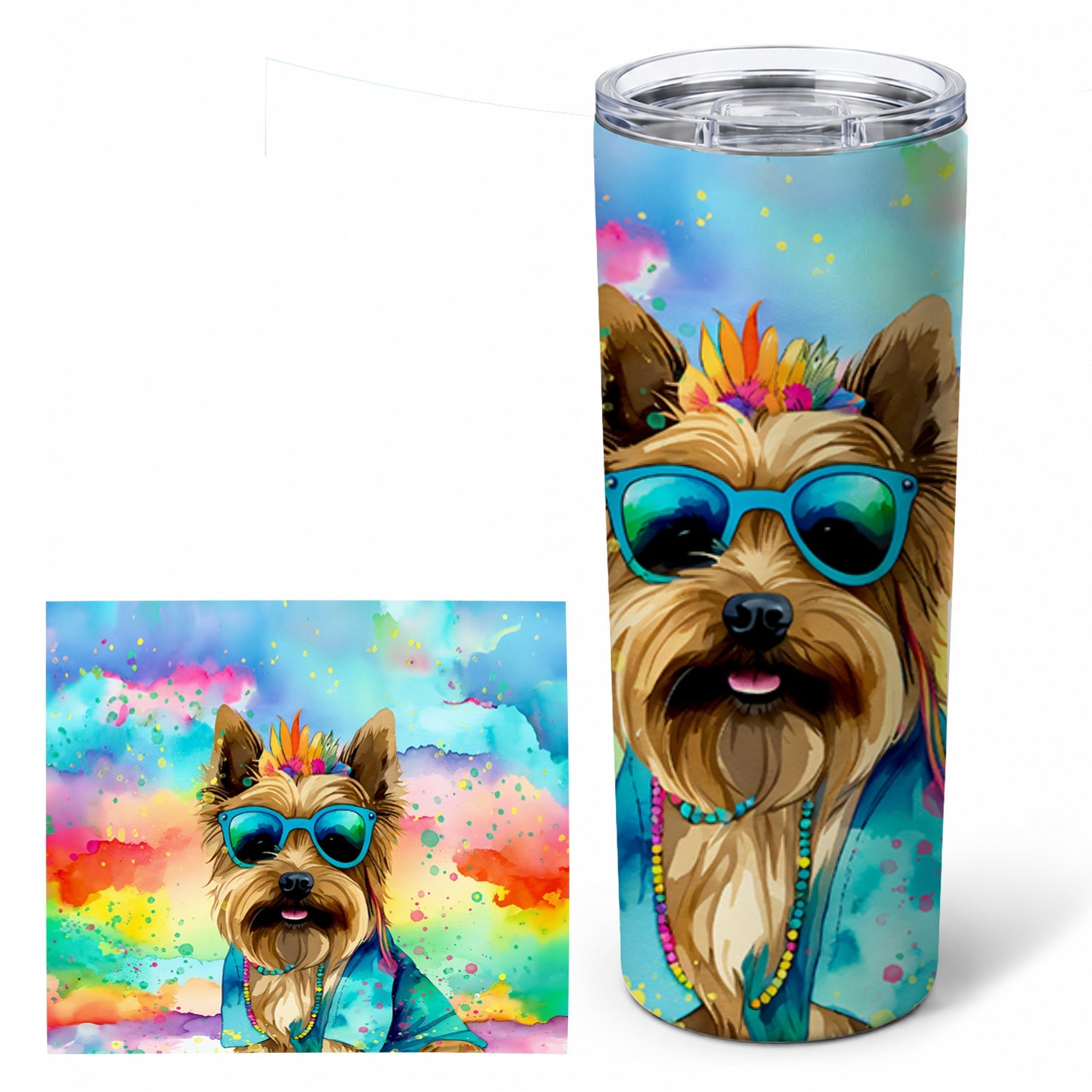Cairn Terrier Hippie Dawg Stainless Steel Skinny Tumbler 20 oz Vacuum Double Walled Reusable Insulated Travel Cup