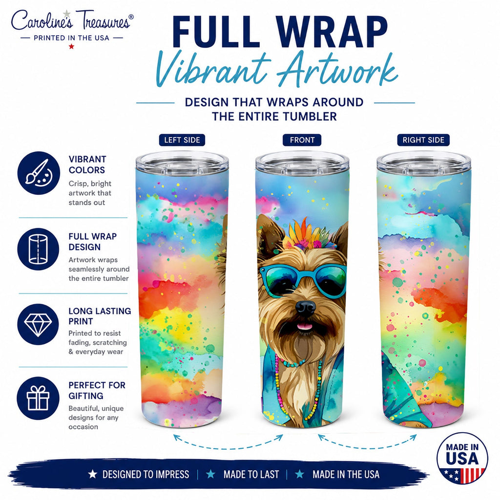 Cairn Terrier Hippie Dawg Stainless Steel Skinny Tumbler 20 oz Vacuum Double Walled Reusable Insulated Travel Cup