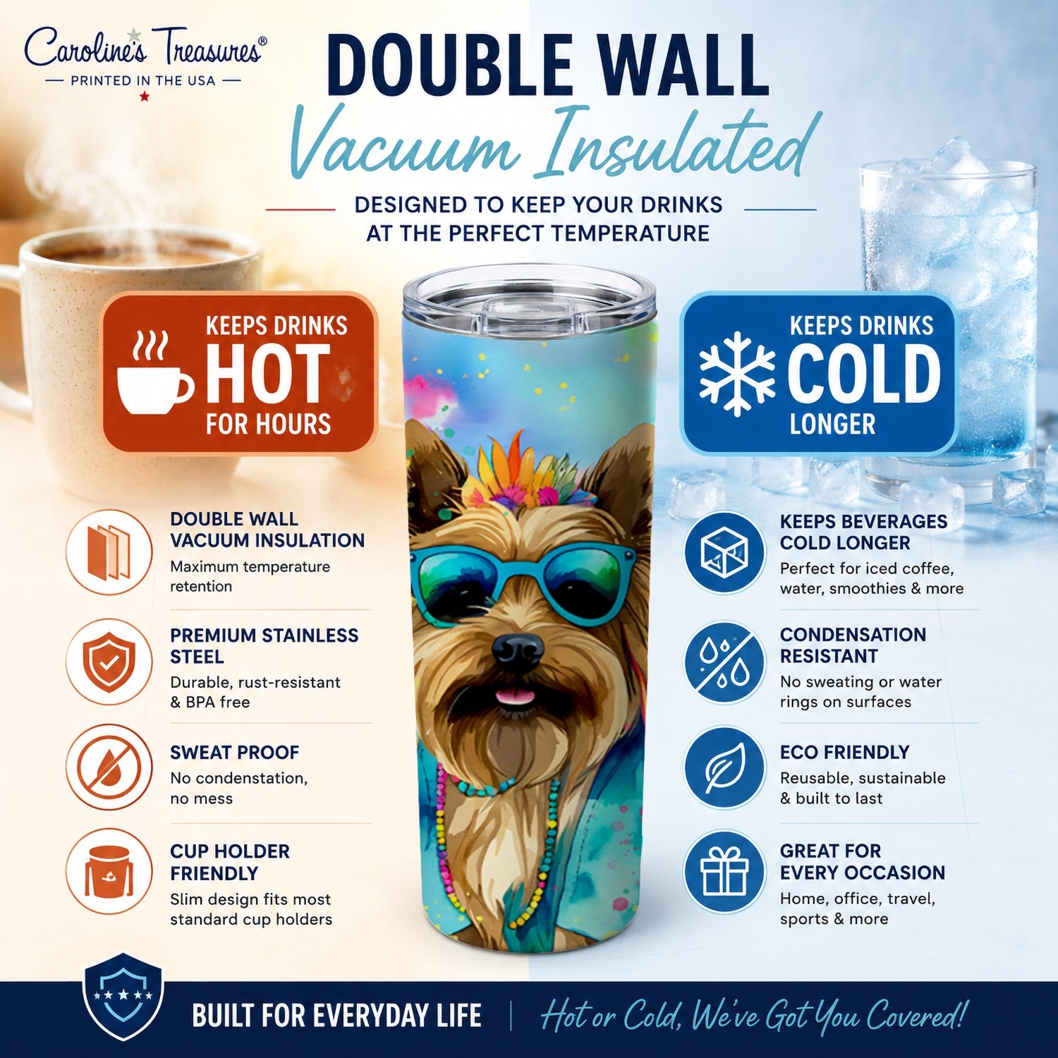 Cairn Terrier Hippie Dawg Stainless Steel Skinny Tumbler 20 oz Vacuum Double Walled Reusable Insulated Travel Cup