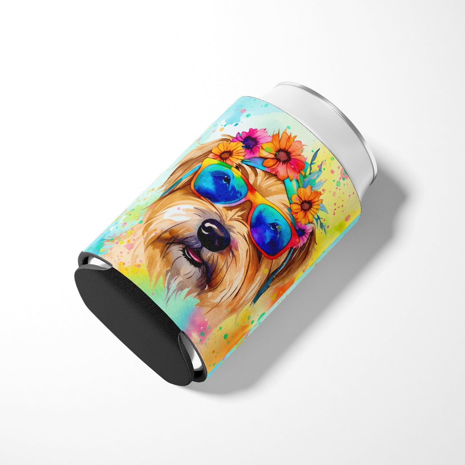 Cairn Terrier Hippie Dawg Can or Bottle Hugger Cooler Sleeve for Standard 12 oz Cans, Insulated Foam Beer & Soda Can Hugger Reusable
