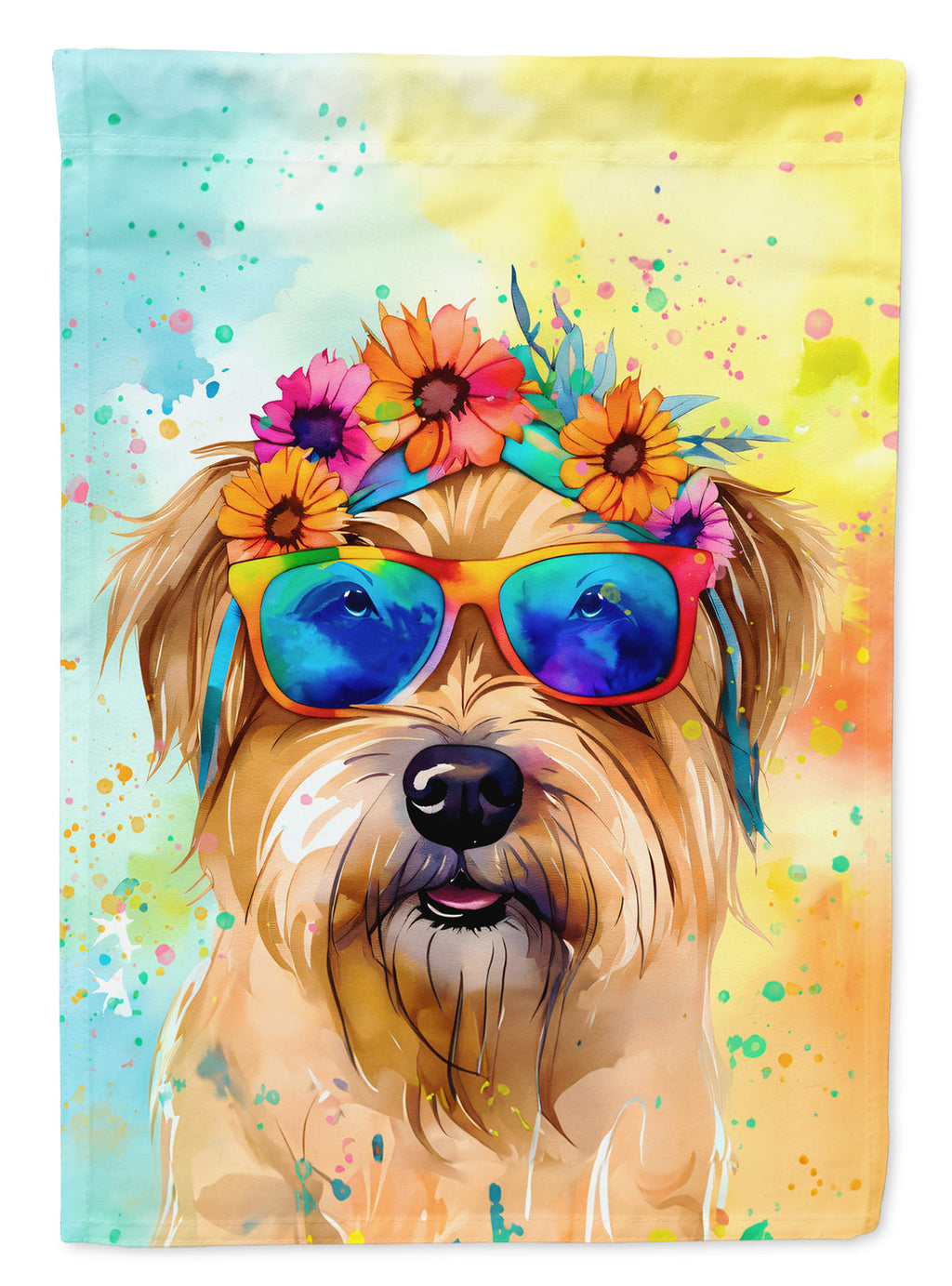 Cairn Terrier Hippie Dawg House Flag 28x40 Porch Sleeve Pole Decorative Outside Yard Banner Artwork Wall Hanging, Polyester