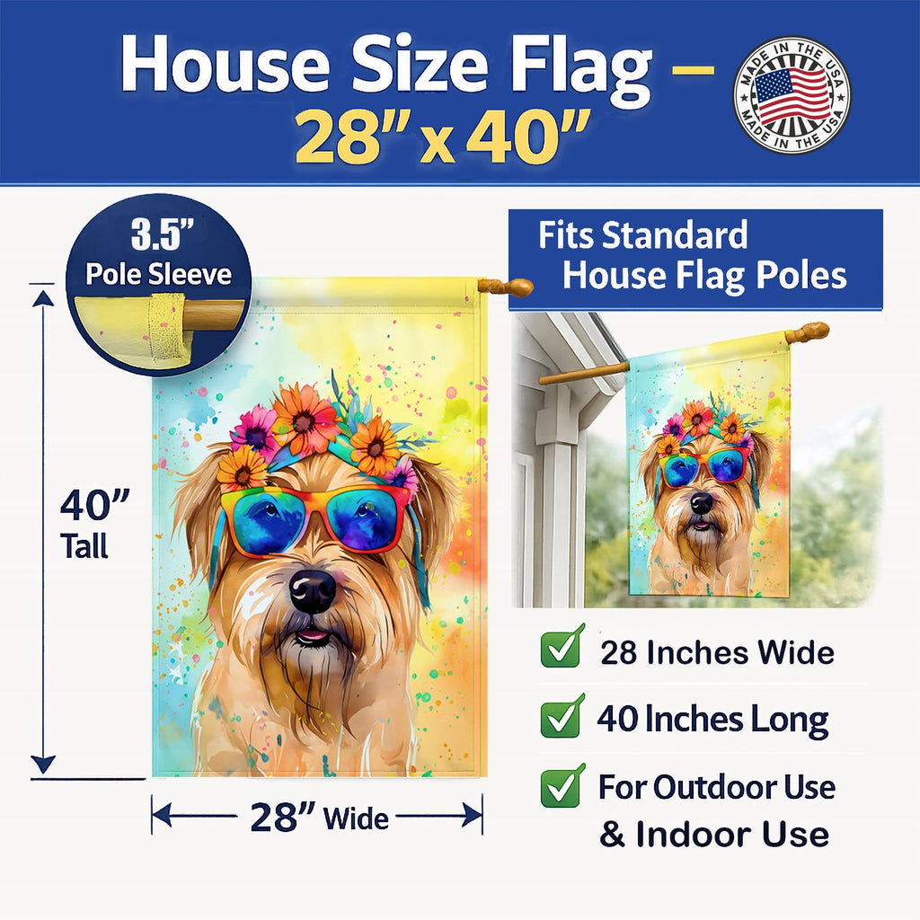 Cairn Terrier Hippie Dawg House Flag 28x40 Porch Sleeve Pole Decorative Outside Yard Banner Artwork Wall Hanging, Polyester