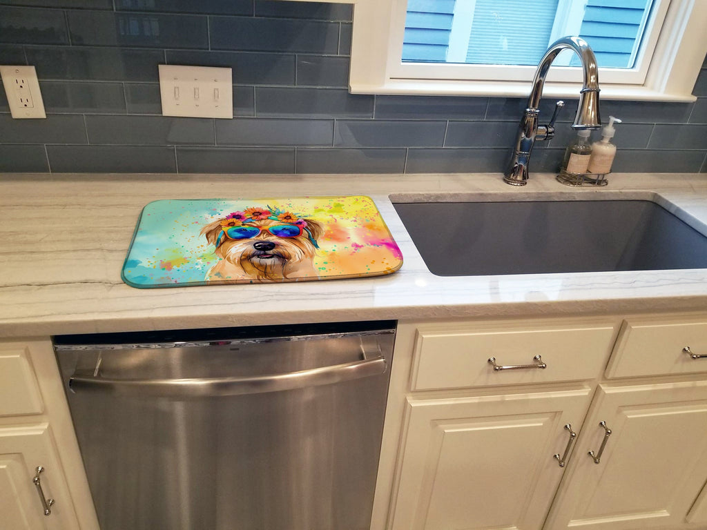 Cairn Terrier Hippie Dawg Dish Drying Mat Absorbent Dish Drying Mat Pad for Kitchen Counter Dish Drainer Mat for Countertop, 14 x 21", Multicolor