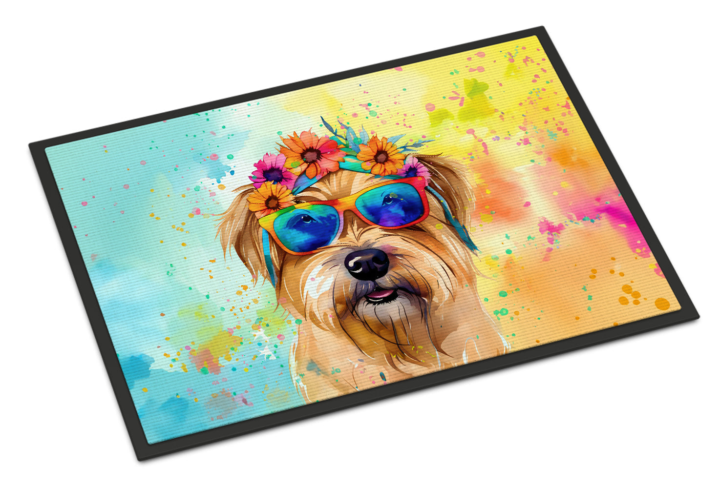 Cairn Terrier Hippie Dawg Doormat Indoor Outdoor 24H X 36W Front Door Mat Rugs for Entryway, Non Slip Washable Low Pile,