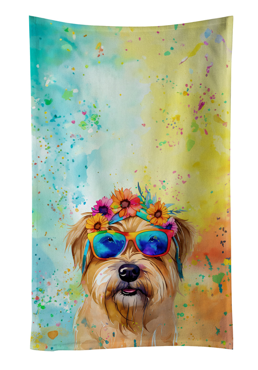Cairn Terrier Hippie Dawg Kitchen Towel Velour Plush Front and Cotton Loop Back Machine Washable