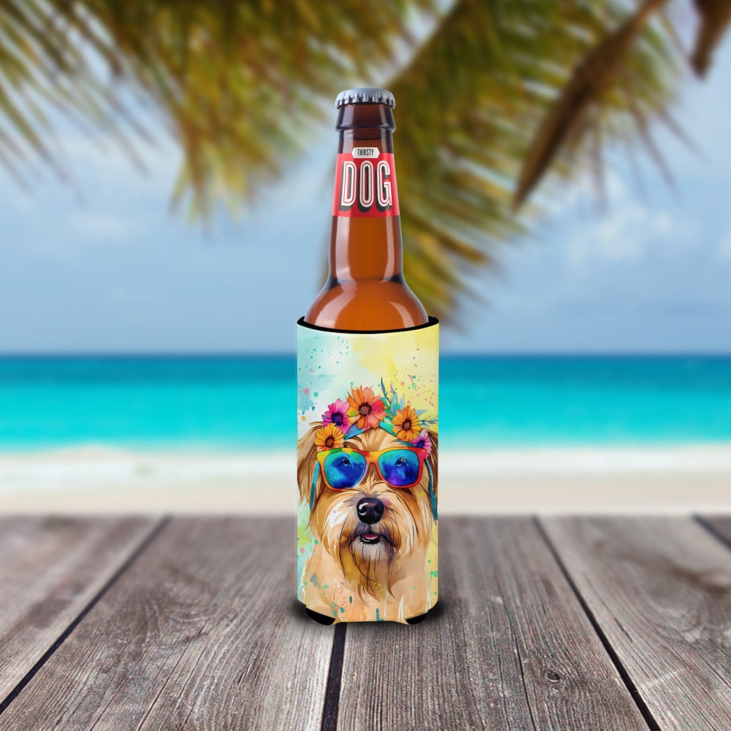 Cairn Terrier Hippie Dawg Slim Can Hugger , Insulated Foam Hugger for 12 oz Slim Cans, Beer Bottles & Water Bottles, Printed in USA