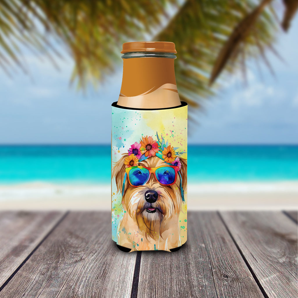 Cairn Terrier Hippie Dawg Slim Can Hugger , Insulated Foam Hugger for 12 oz Slim Cans, Beer Bottles & Water Bottles, Printed in USA