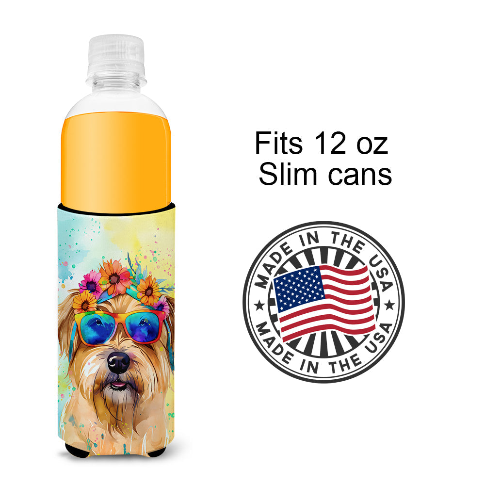 Cairn Terrier Hippie Dawg Slim Can Hugger , Insulated Foam Hugger for 12 oz Slim Cans, Beer Bottles & Water Bottles, Printed in USA