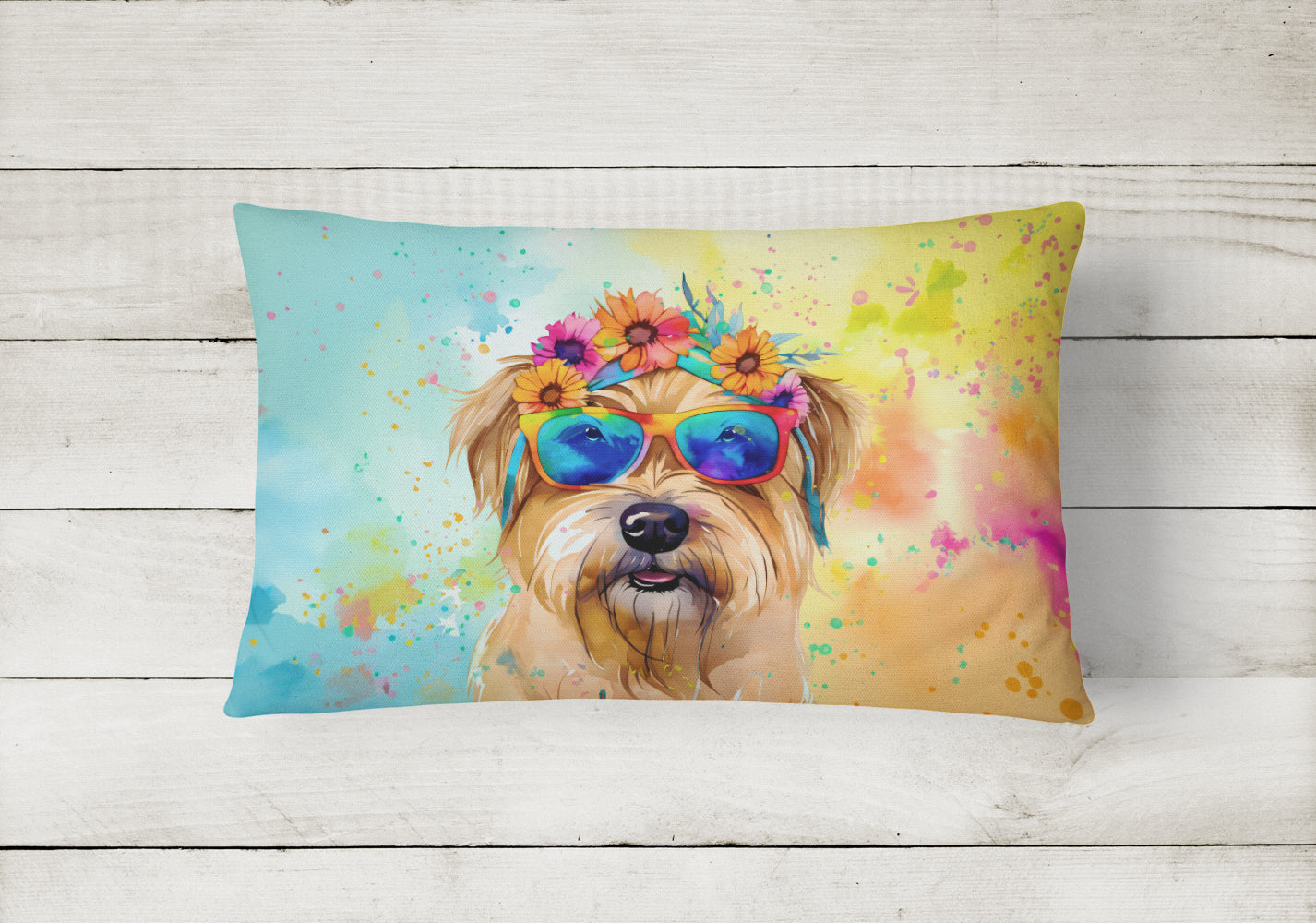 Cairn Terrier Hippie Dawg Decorative Throw Pillow 12x16 Indoor Outdoor Accent Cushion, Fabric Cover with Insert for Sofa, Bed, Porch & Living Room