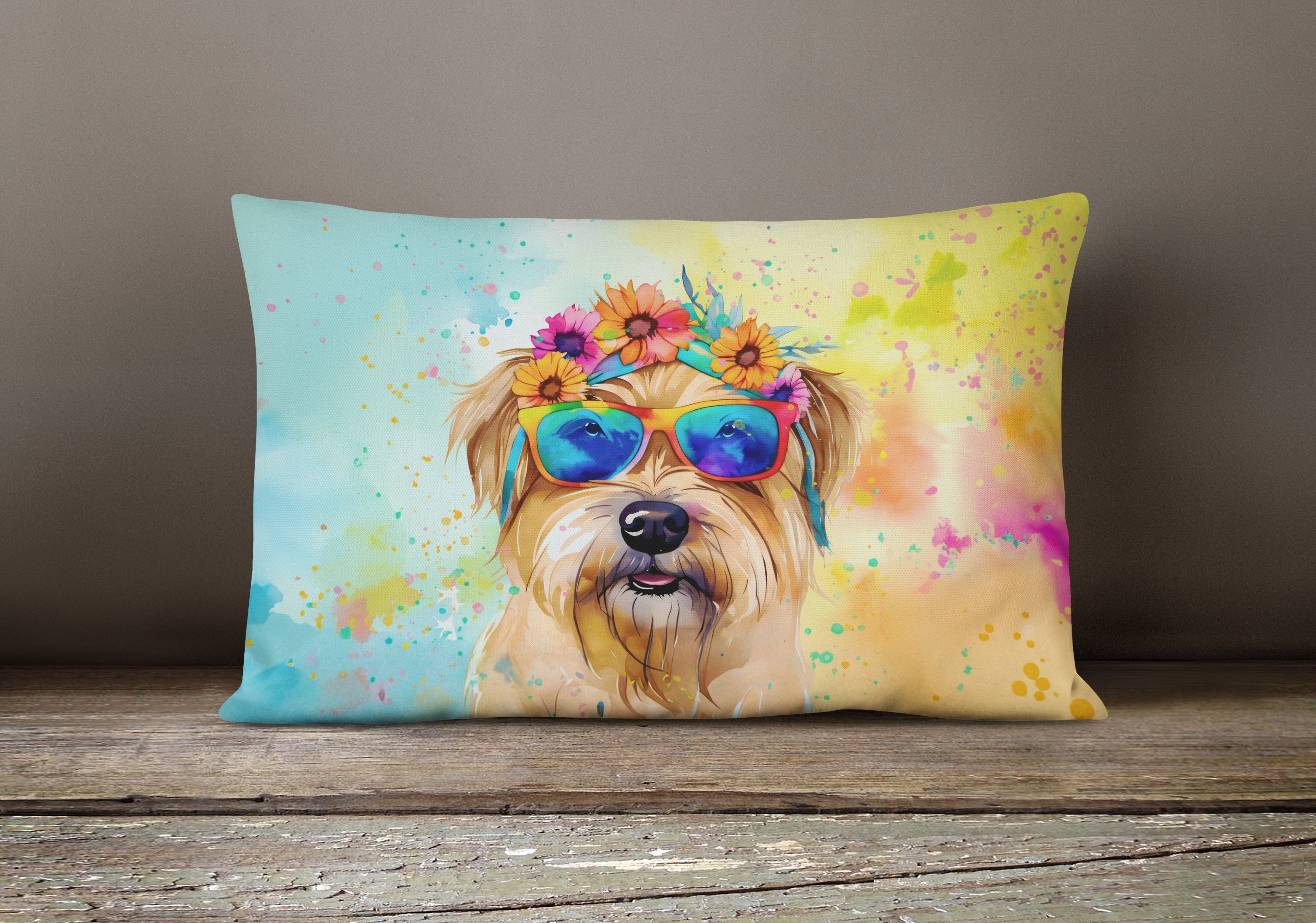 Cairn Terrier Hippie Dawg Decorative Throw Pillow 12x16 Indoor Outdoor Accent Cushion, Fabric Cover with Insert for Sofa, Bed, Porch & Living Room