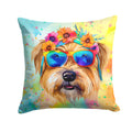 Cairn Terrier Hippie Dawg Decorative Throw Pillow 14x14 Indoor Outdoor Accent Cushion, Fabric Cover with Insert for Sofa, Bed, Porch & Living Room
