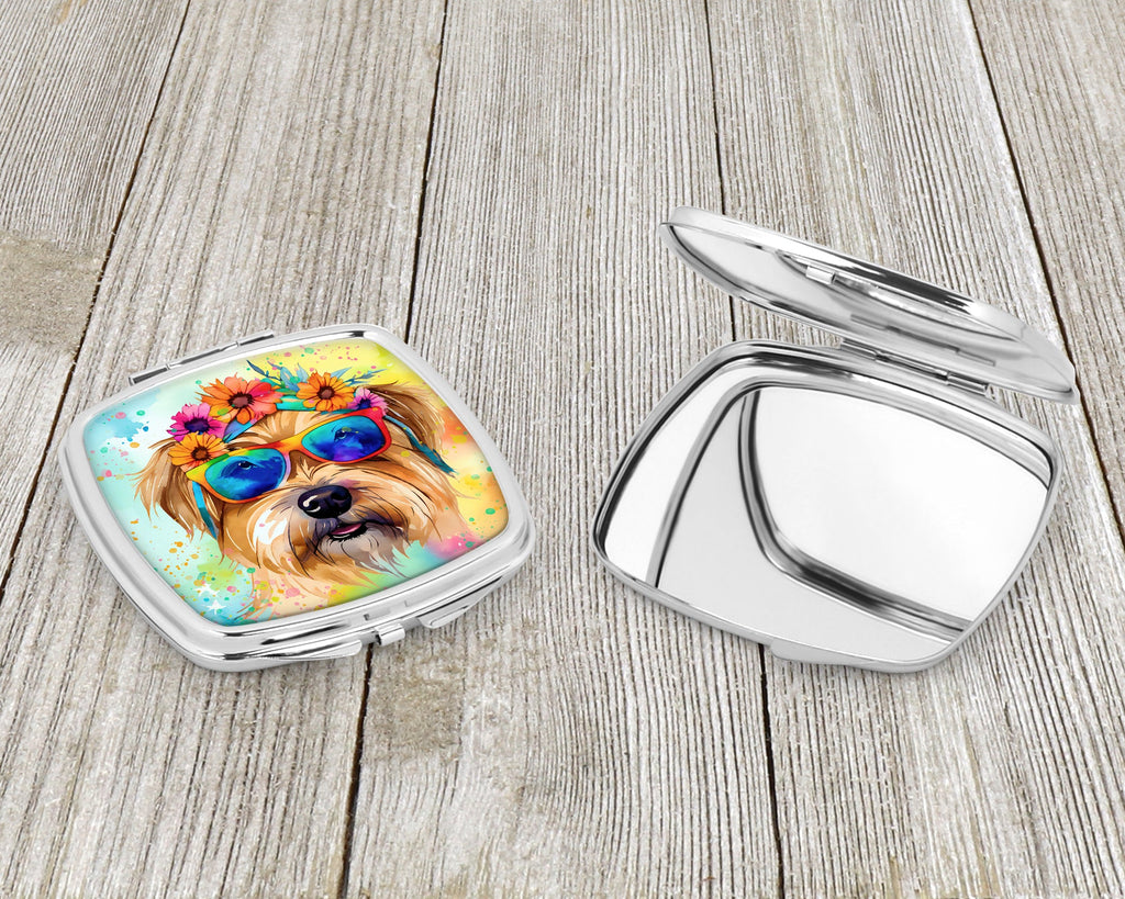 Cairn Terrier Hippie Dawg Compact Mirror Decorative Travel Makeup Mirror for Women Girls Gifts Pocket Makeup Mirror Folding Handheld