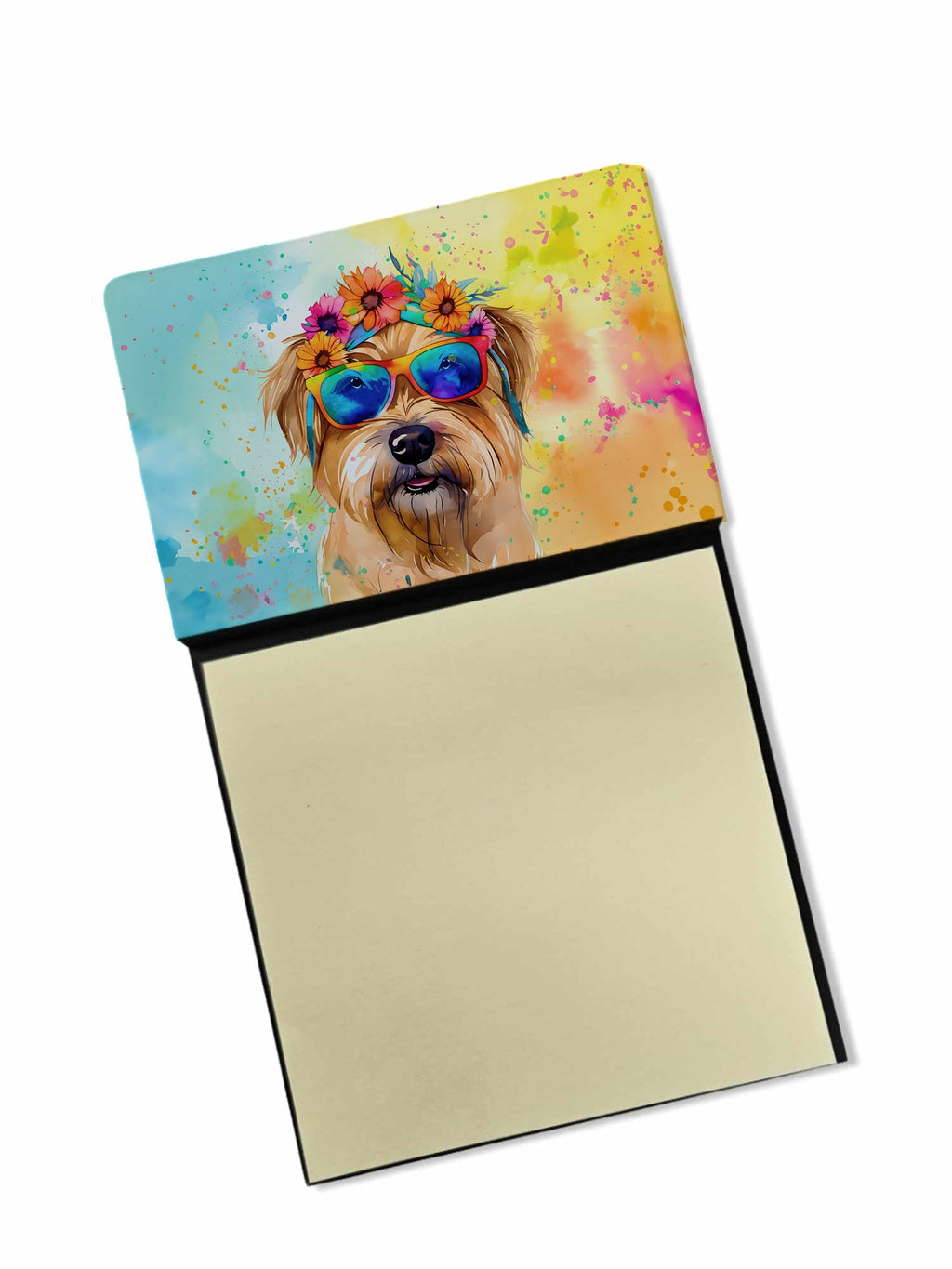 Cairn Terrier Hippie Dawg Watercolor Sticky Note Holder Refillable Dispenser Desk Accessory 3x3 Pad Gift