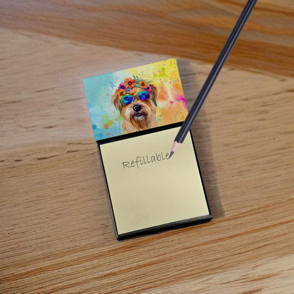 Cairn Terrier Hippie Dawg Watercolor Sticky Note Holder Refillable Dispenser Desk Accessory 3x3 Pad Gift