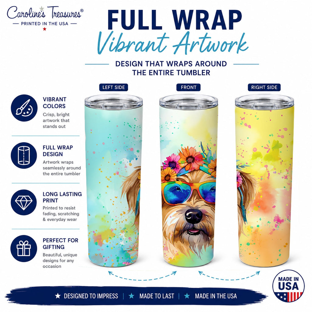 Cairn Terrier Hippie Dawg Stainless Steel Skinny Tumbler 20 oz Vacuum Double Walled Reusable Insulated Travel Cup
