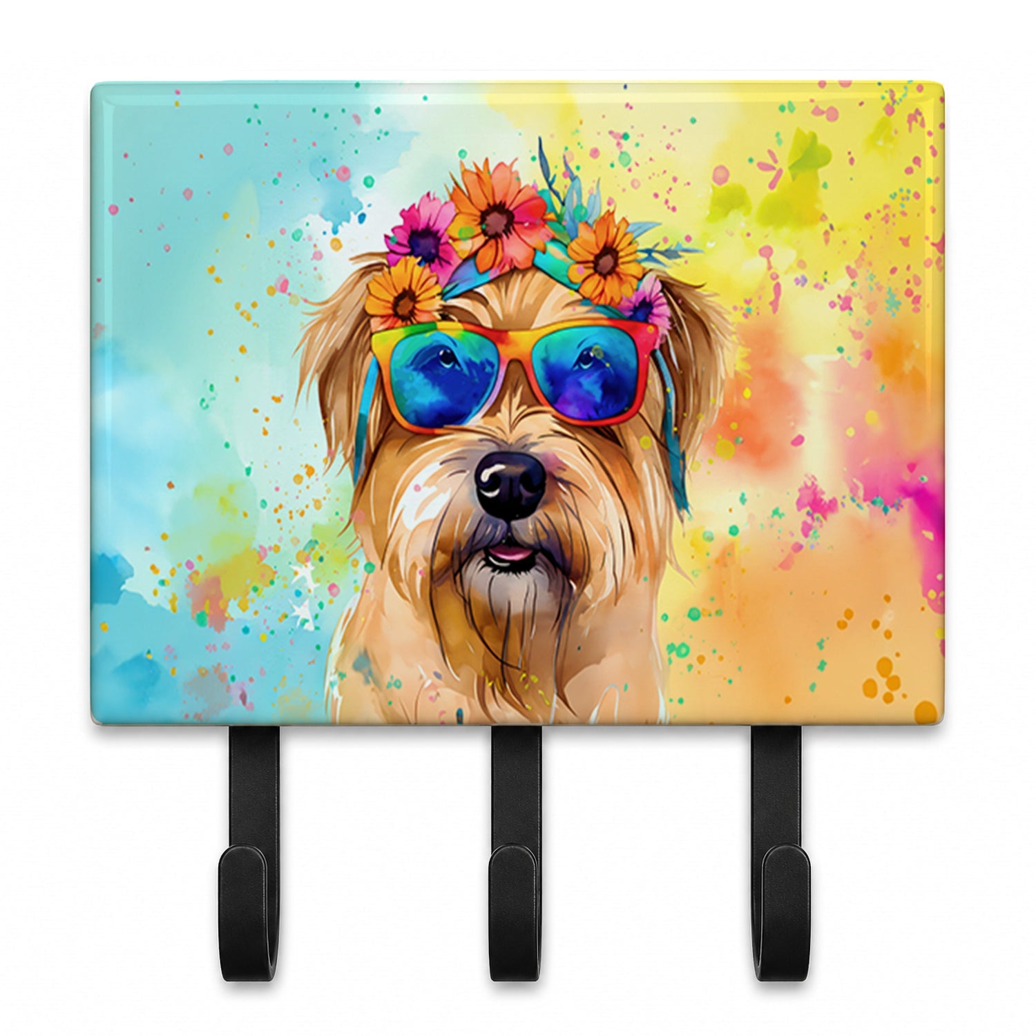 Cairn Terrier Hippie Dawg Leash or Key Holder Wall Hooks, Coat Rack Wall Mount, for Hanging Keys, Towels, Aprons, Leashes