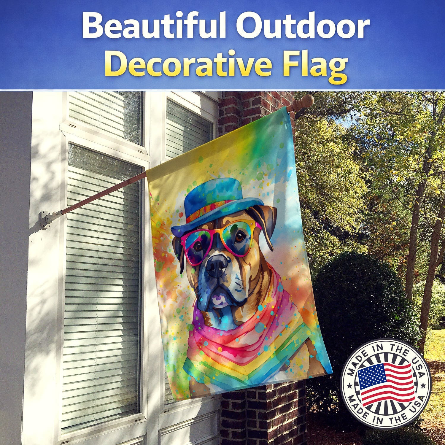 Cane Corso Hippie Dawg House Flag 28x40 Porch Sleeve Pole Decorative Outside Yard Banner Artwork Wall Hanging, Polyester