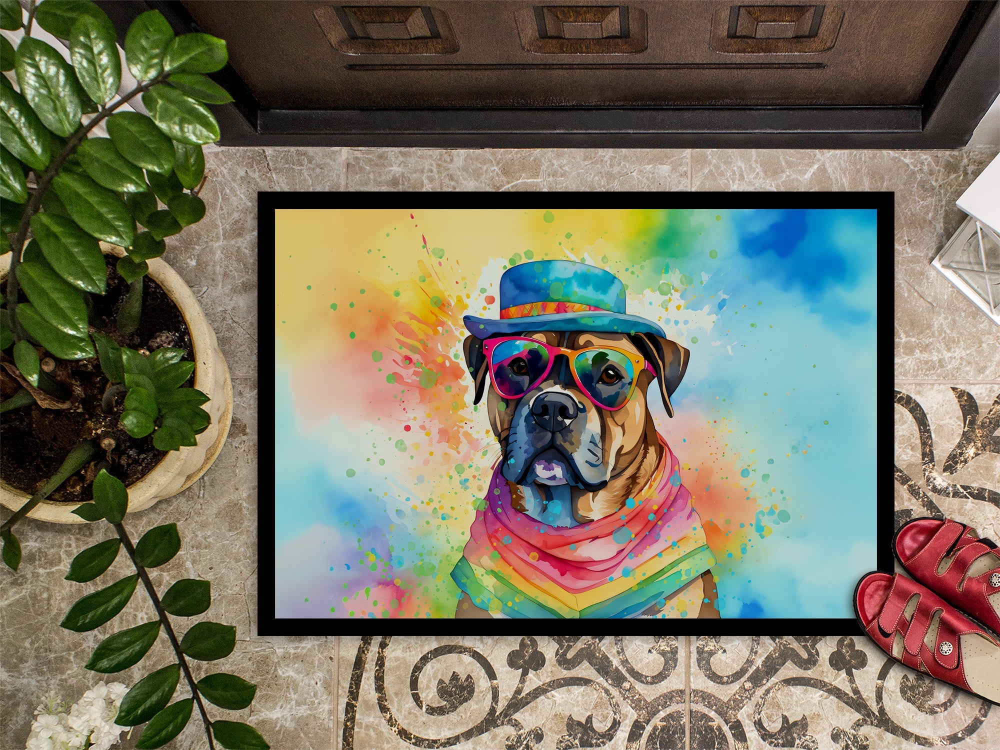 Cane Corso Hippie Dawg Doormat Indoor Outdoor 24H X 36W Front Door Mat Rugs for Entryway, Non Slip Washable Low Pile,