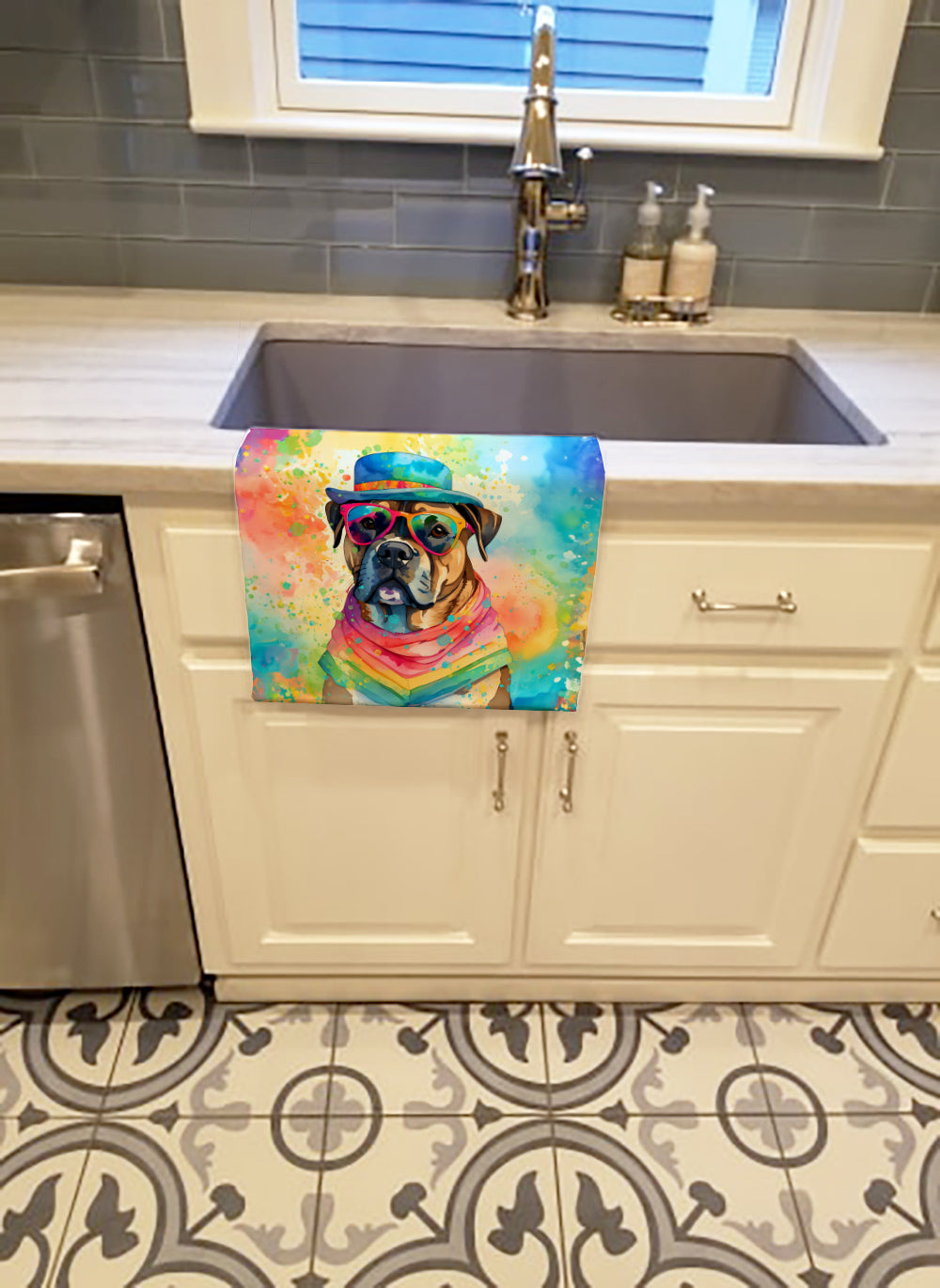 Cane Corso Hippie Dawg Kitchen Towel Velour Plush Front and Cotton Loop Back Machine Washable