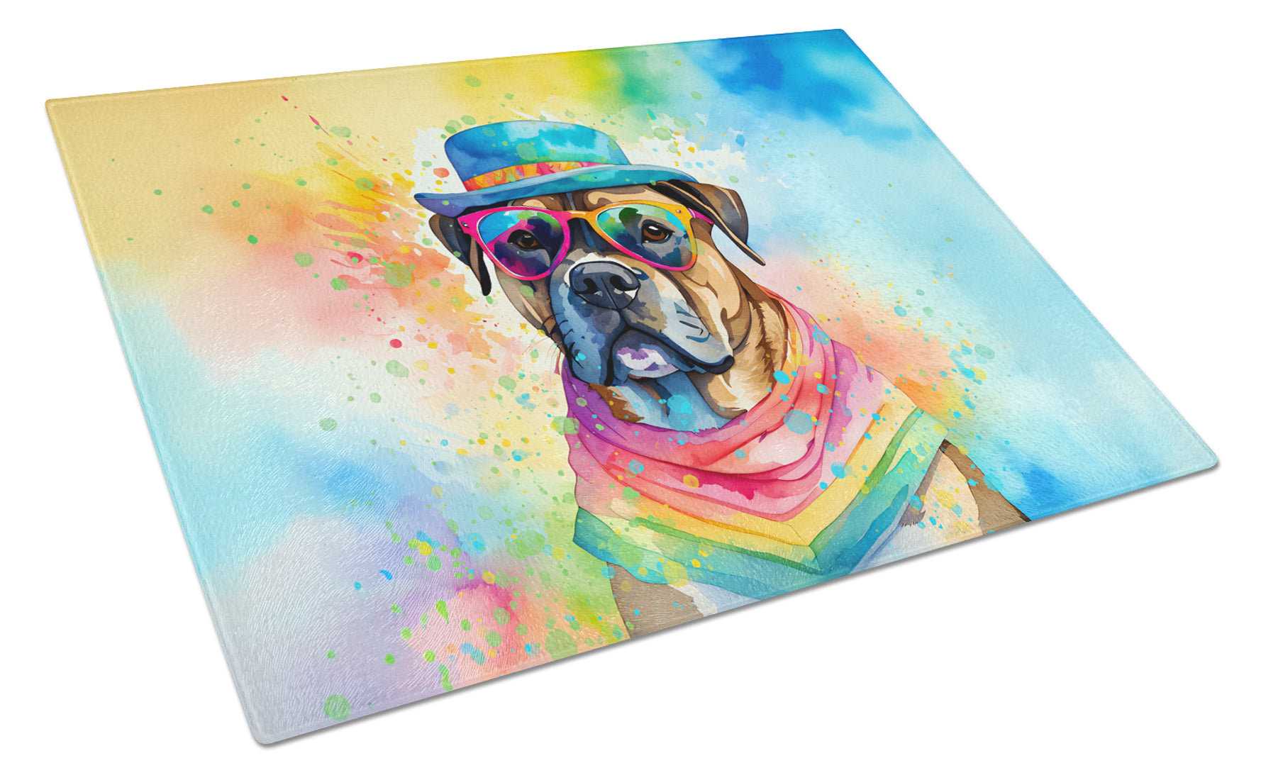 Cane Corso Hippie Dawg Cutting Board Tempered Glass Kitchen Cutting Surface, Heat Resistant Chopping, Non-Slip Feet, Food Prep & Serving