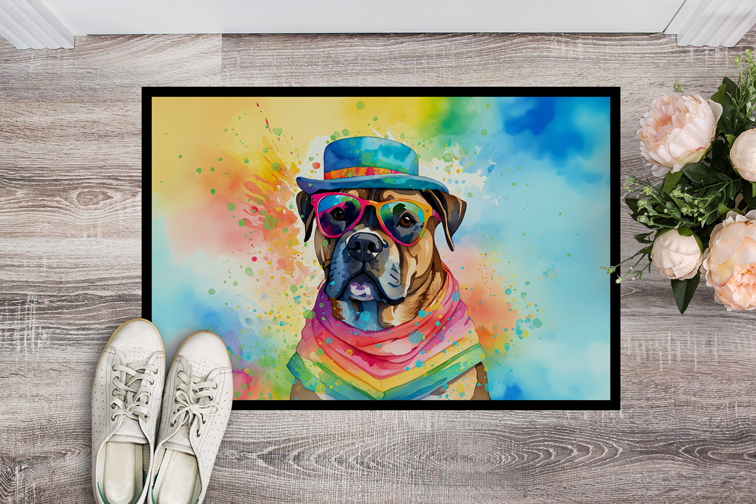 Cane Corso Hippie Dawg Doormat Indoor Outdoor 18H X 27W Front Door Mat Rugs for Entryway, Non Slip Washable