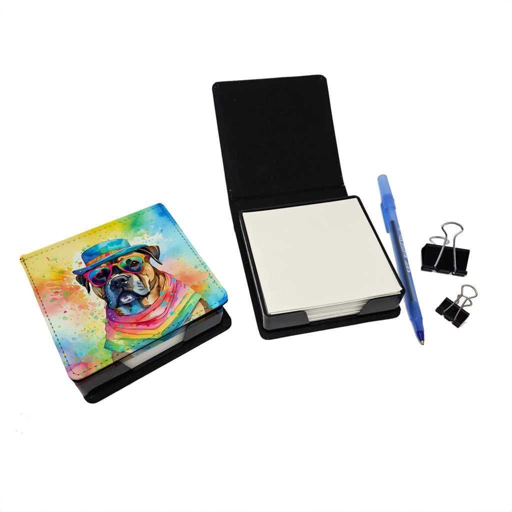 Cane Corso Hippie Dawg PU Leather Note Paper Holder with Artist-Designed Cover, Desk Accessory, Office Gift