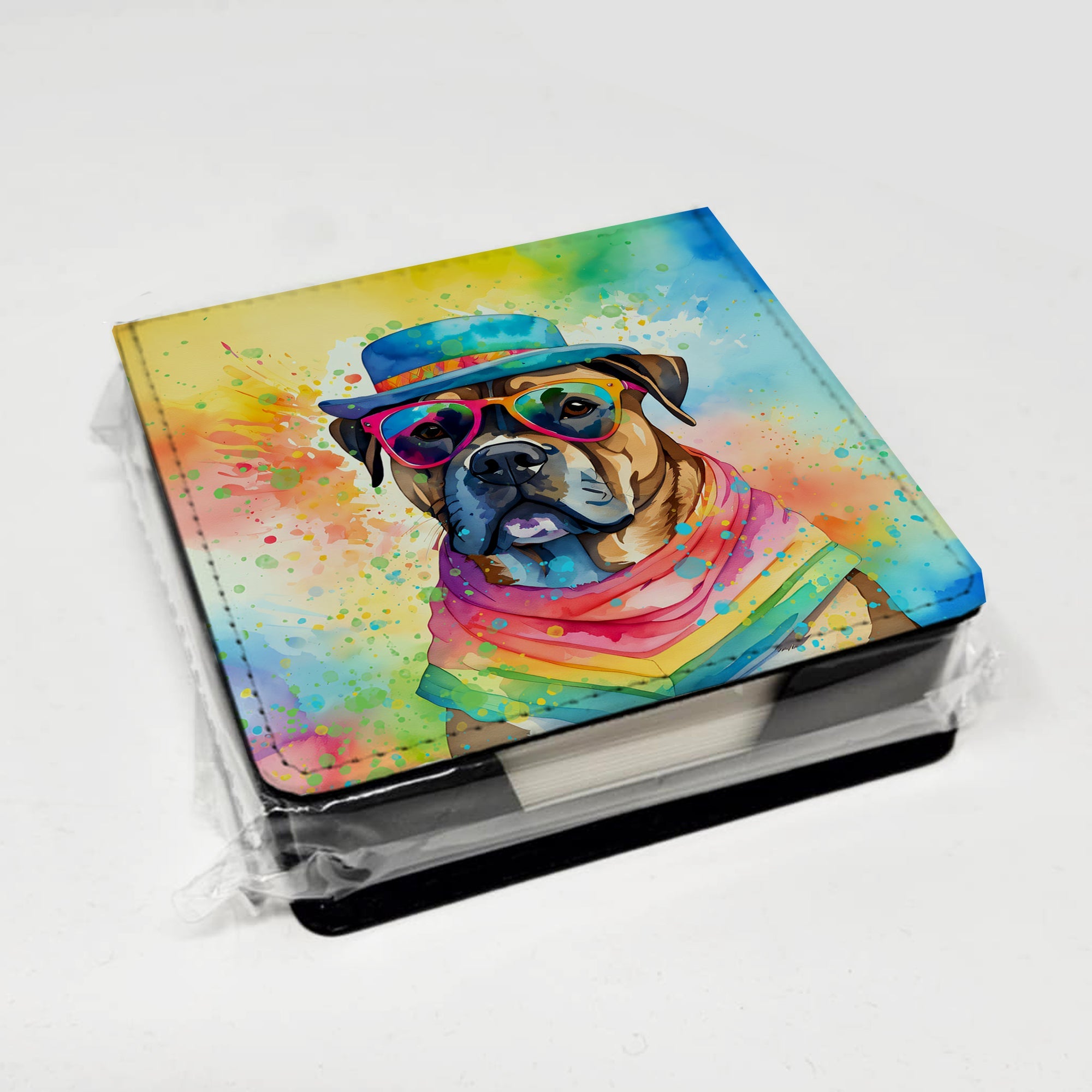 Cane Corso Hippie Dawg PU Leather Note Paper Holder with Artist-Designed Cover, Desk Accessory, Office Gift