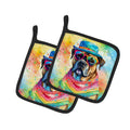 Cane Corso Hippie Dawg Pot Holder Set of 2 Heat Resistant Quilted Hot Pads 7.5 x 7.5 Inch, Insulated Kitchen Trivets for Cooking & Baking