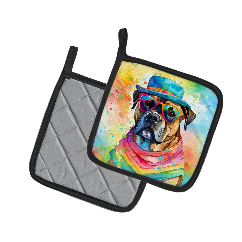 Cane Corso Hippie Dawg Pot Holder Set of 2 Heat Resistant Quilted Hot Pads 7.5 x 7.5 Inch, Insulated Kitchen Trivets for Cooking & Baking
