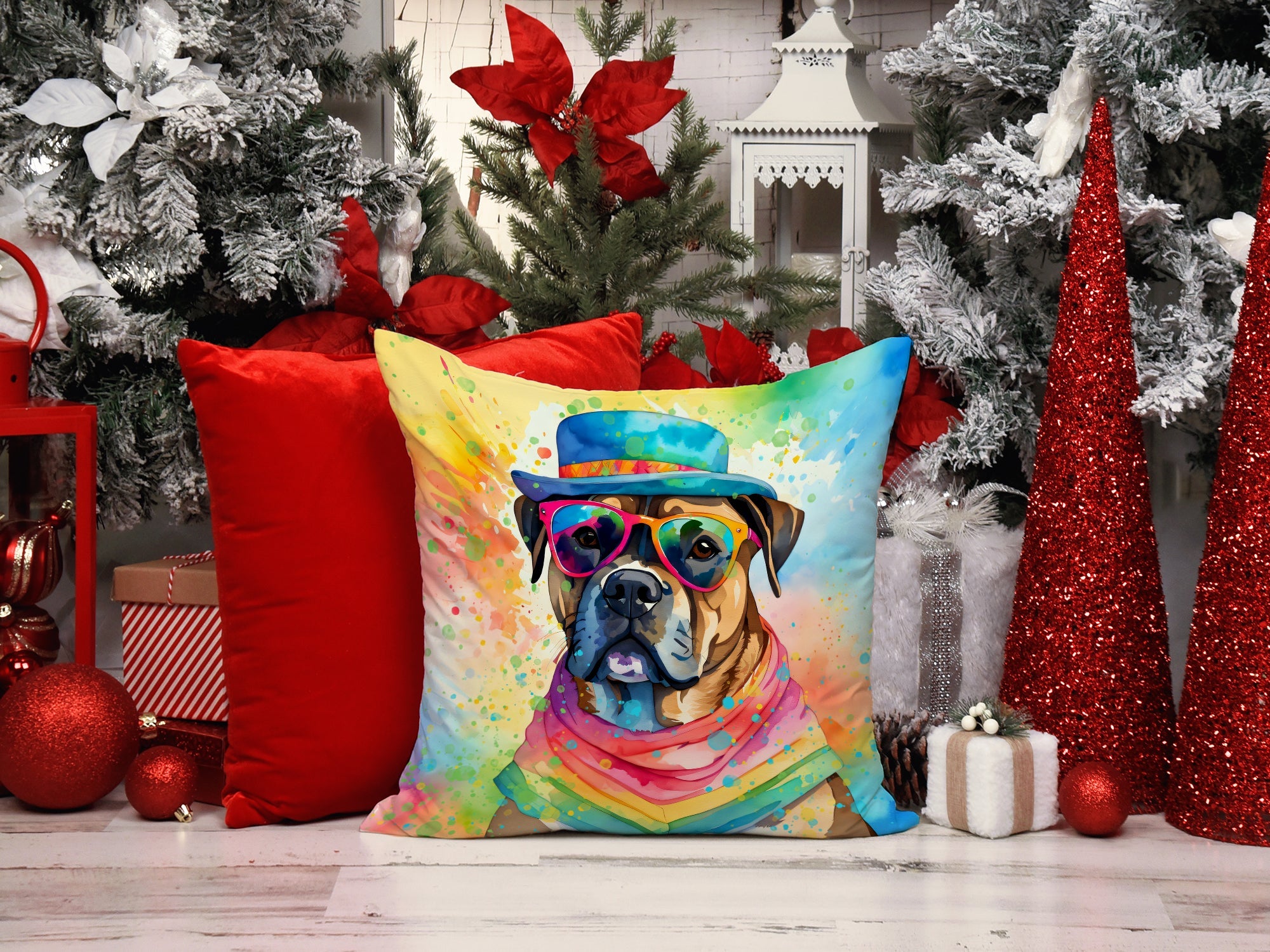 Cane Corso Hippie Dawg Decorative Throw Pillow 14x14 Indoor Outdoor Accent Cushion, Fabric Cover with Insert for Sofa, Bed, Porch & Living Room