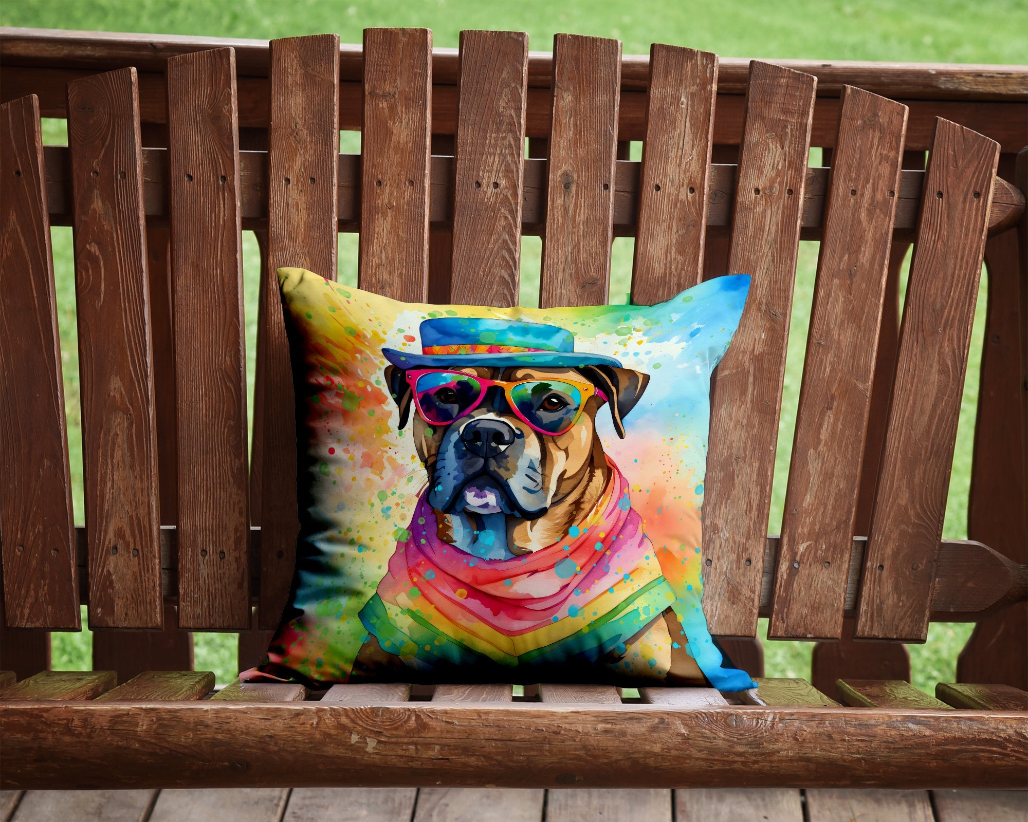 Cane Corso Hippie Dawg Decorative Throw Pillow 14x14 Indoor Outdoor Accent Cushion, Fabric Cover with Insert for Sofa, Bed, Porch & Living Room