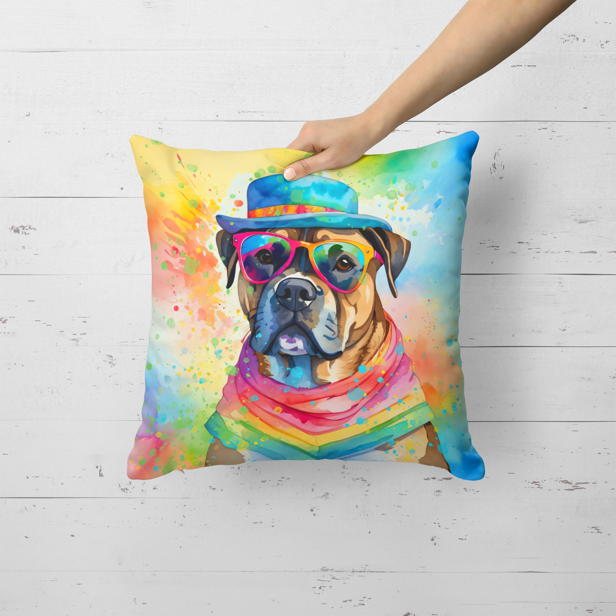 Cane Corso Hippie Dawg Decorative Throw Pillow 18x18 Indoor Outdoor Accent Cushion, Fabric Cover with Insert for Sofa, Bed, Porch & Living Room