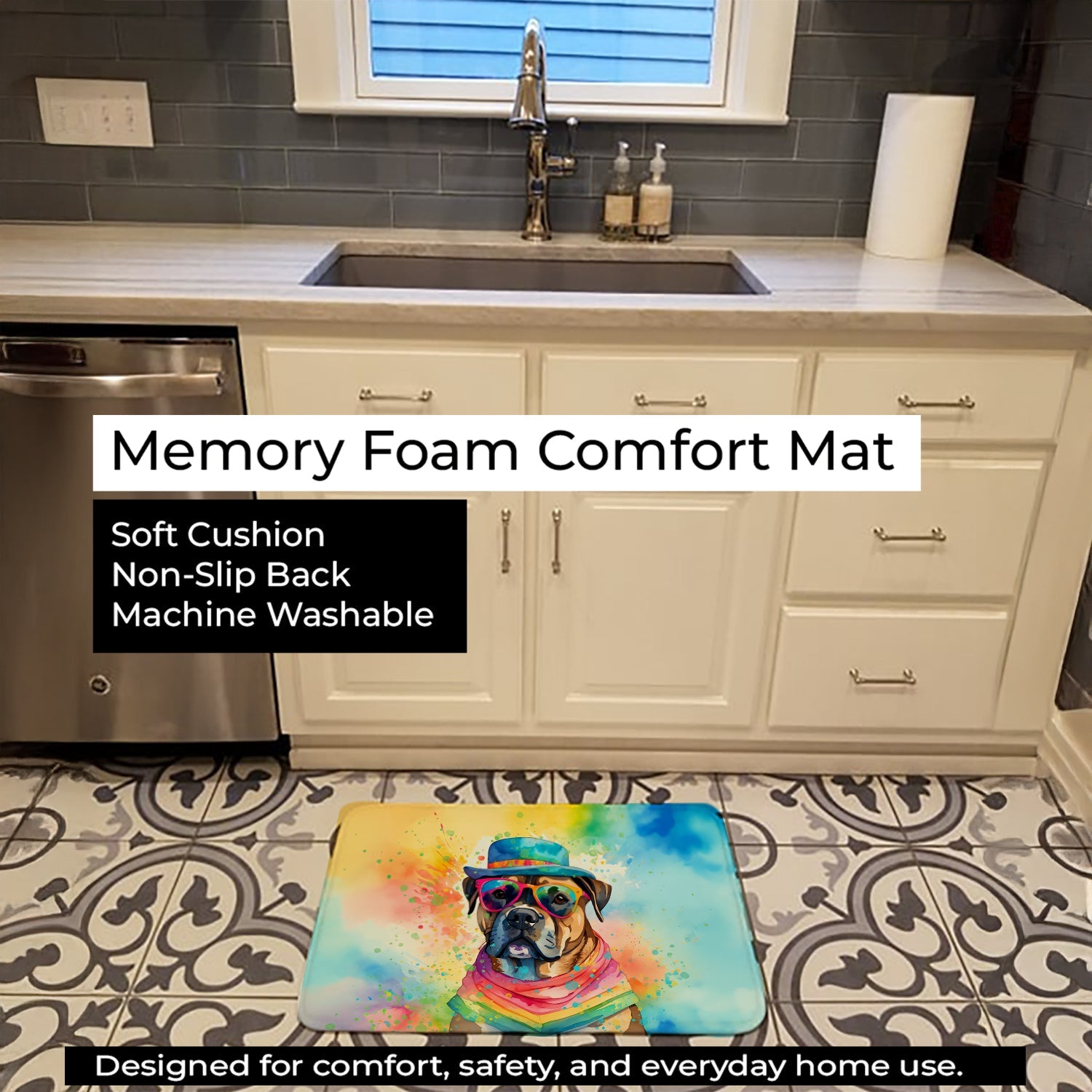 Cane Corso Hippie Dawg Memory Foam Kitchen Mat Machine Washable Anti-Fatigue Cushion Comfort Bath or Kitchen Rug