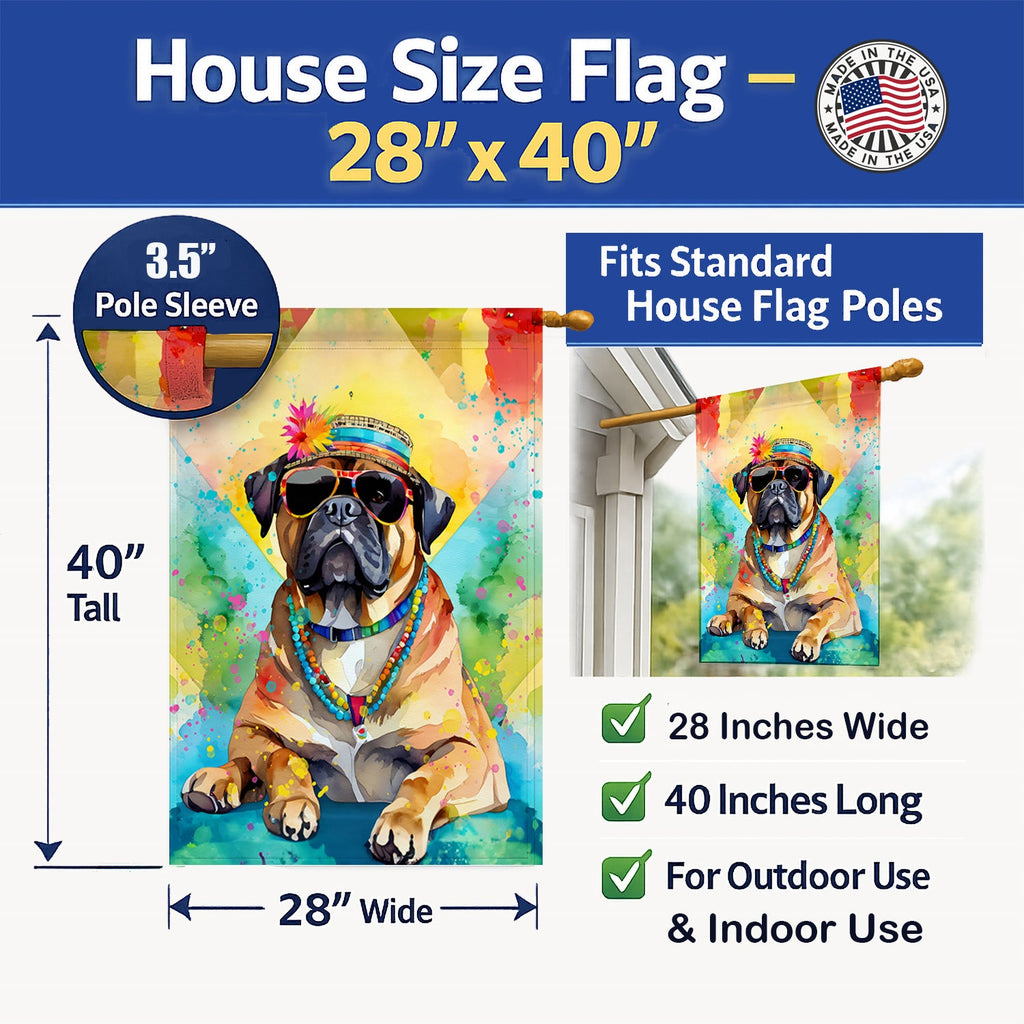 Cane Corso Hippie Dawg House Flag 28x40 Porch Sleeve Pole Decorative Outside Yard Banner Artwork Wall Hanging, Polyester