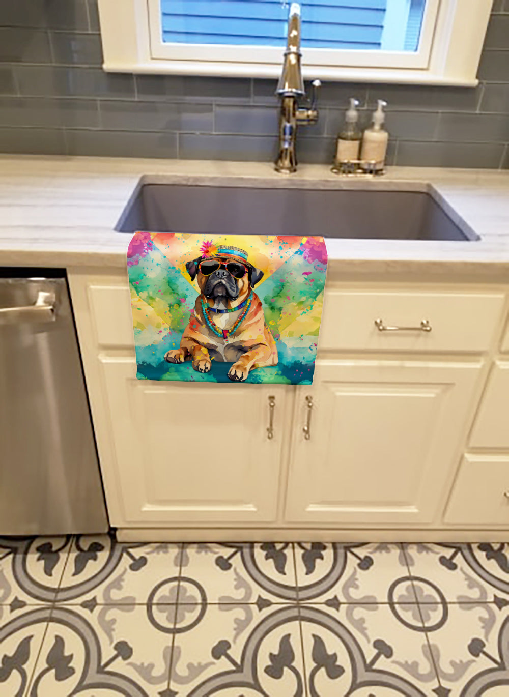 Cane Corso Hippie Dawg Kitchen Towel Velour Plush Front and Cotton Loop Back Machine Washable