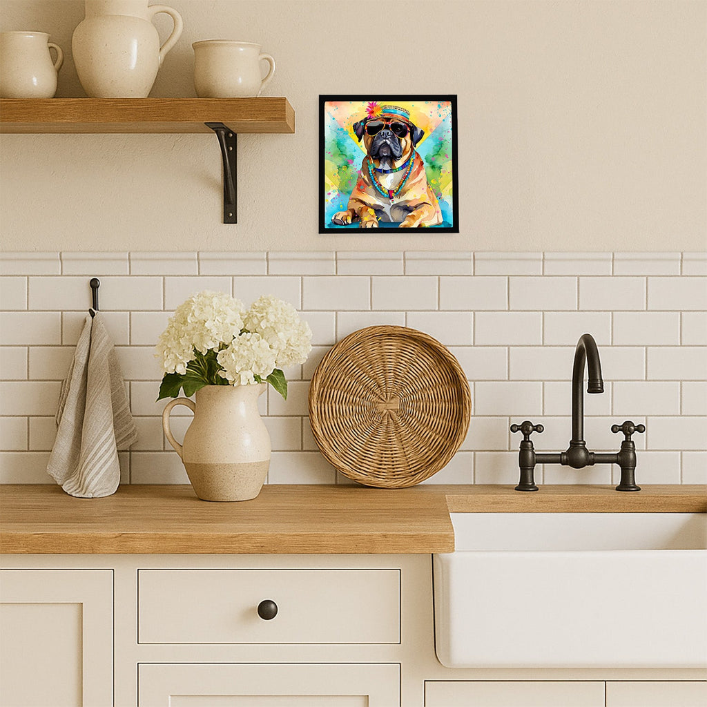 Cane Corso Hippie Dawg Framed Metal Print Bathroom, Kitchen, Office, Home Decor Wall Art Ready to Hang, Square, 8X8