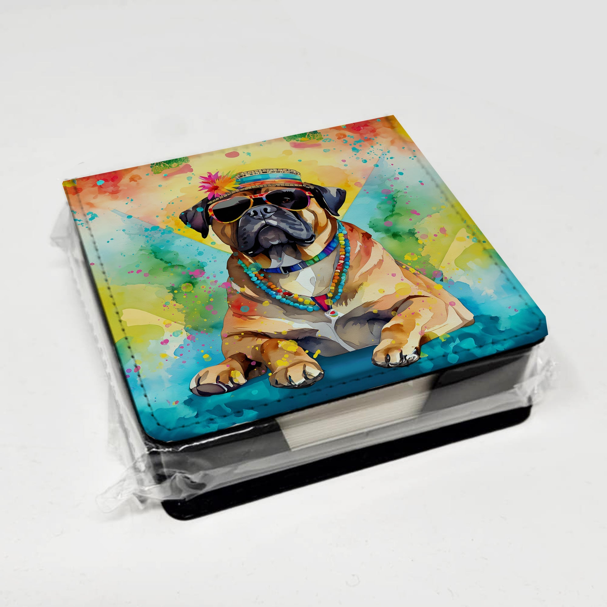 Cane Corso Hippie Dawg PU Leather Note Paper Holder with Artist-Designed Cover, Desk Accessory, Office Gift