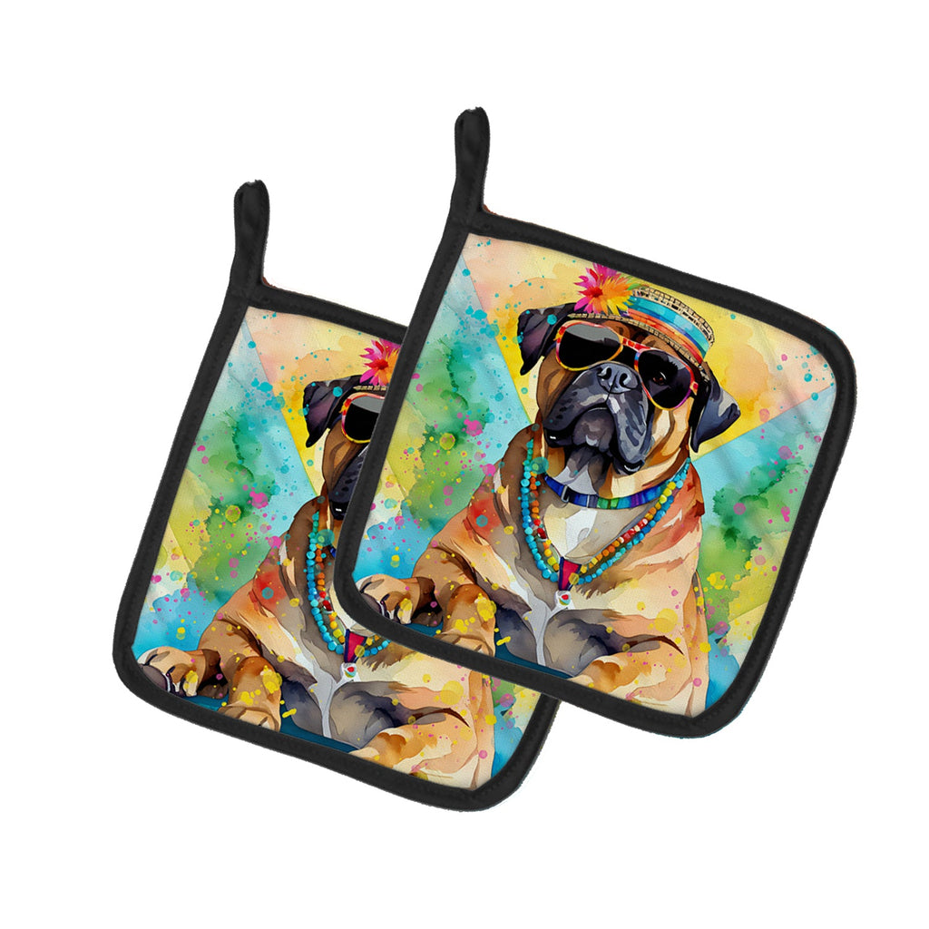 Cane Corso Hippie Dawg Pot Holder Set of 2 Heat Resistant Quilted Hot Pads 7.5 x 7.5 Inch, Insulated Kitchen Trivets for Cooking & Baking