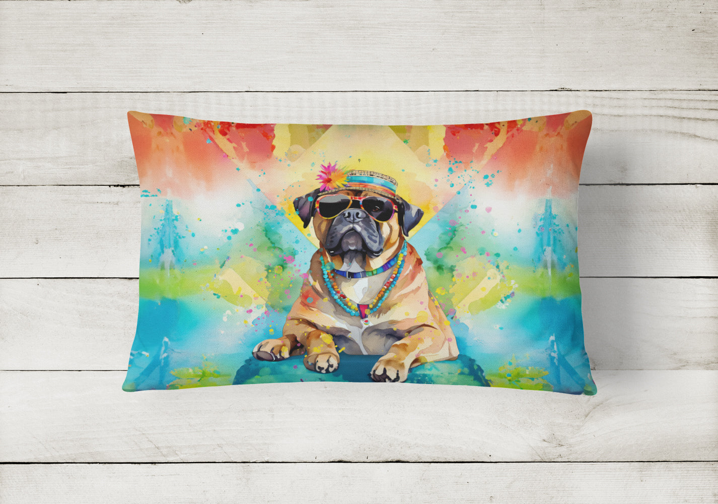 Cane Corso Hippie Dawg Decorative Throw Pillow 12x16 Indoor Outdoor Accent Cushion, Fabric Cover with Insert for Sofa, Bed, Porch & Living Room